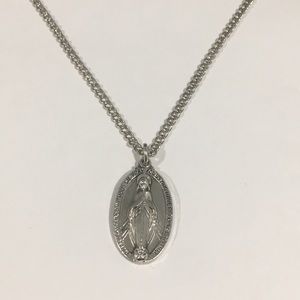 Silver 925 Virgin Marry Religious Medal With Chain